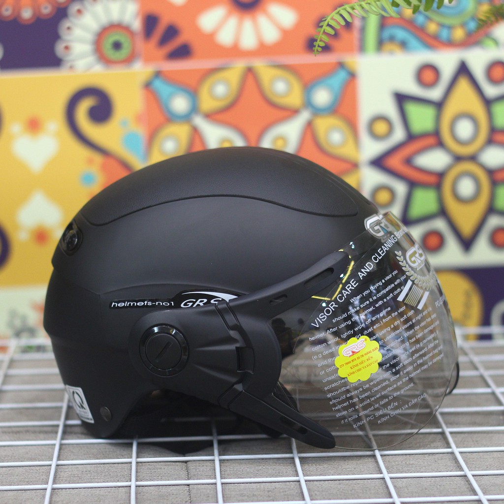 Mũ bảo hiểm nửa đầu có kính GRS A102K, Màu đen nhám, bảo hành 12 tháng SHOP MŨ 192