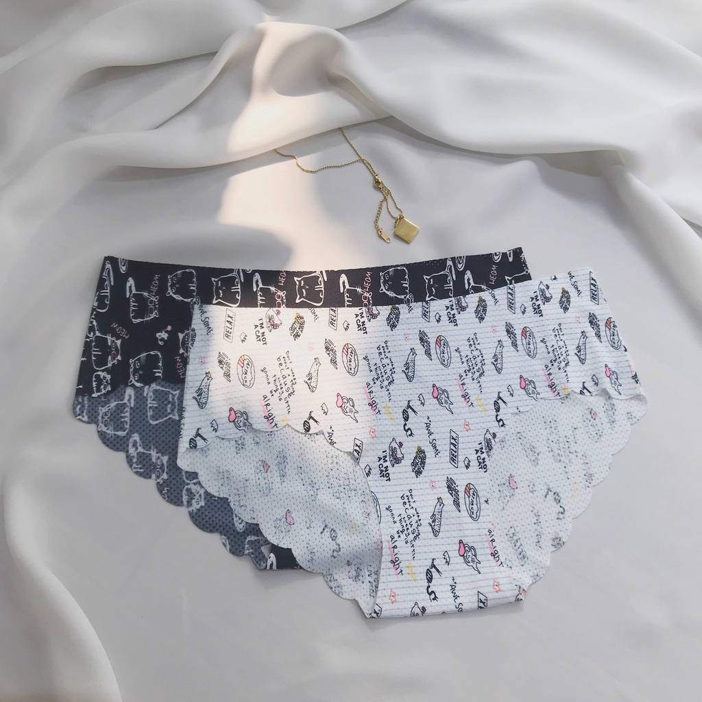 Quần lót nữ thun hoạ tiết Cartoon viền cắt gợn sóng không đường may