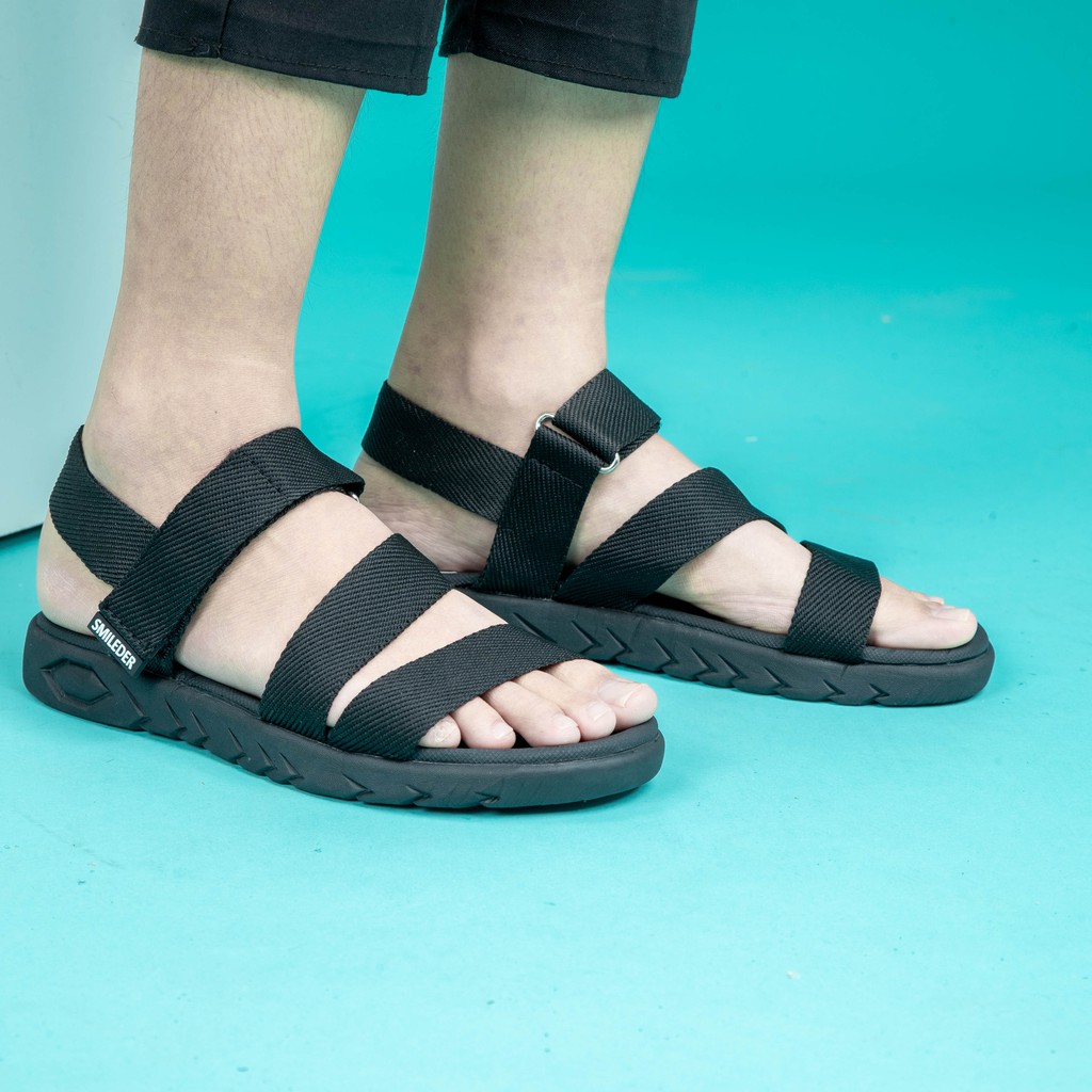 Giày sandal nam nữ SMILEDER đen và đen đế trắng đi học đi làm [freeship]