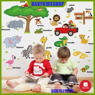 [XẢ KHO] DECAL DÁN TƯỜNG VƯỜN THÚ TIẾNG ANH SIÊU HÓT CHO BÉ