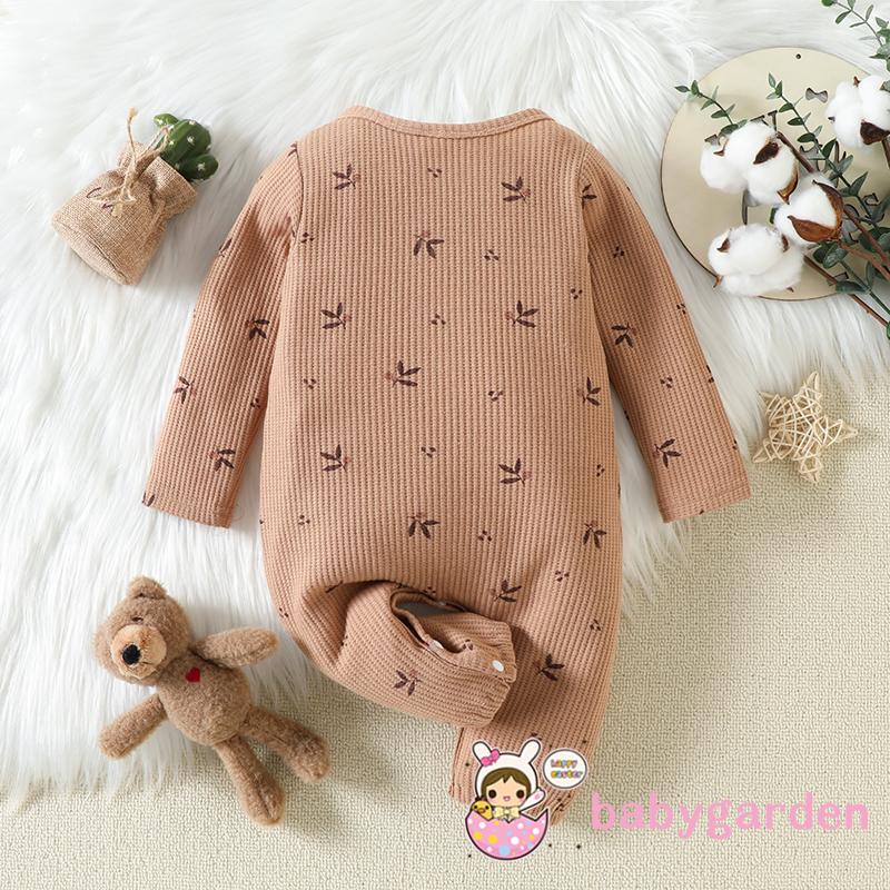 Bộ Áo Liền Quần Tay Dài Cổ Tròn Cài Nút In Hoa Thời Trang Xuân Thu Cho Bé 0-12 Tháng Tuổi