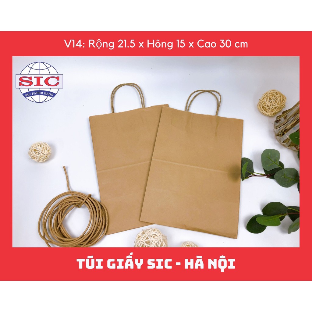 [SET 10 CHIẾC] TÚI GIẤY KRAFT V14: 21.5x15x30 cm CÓ QUAI ( ẢNH THẬT)