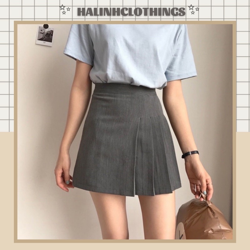 Chân váy xếp ly màu xám kiểu dáng mới Qc M983