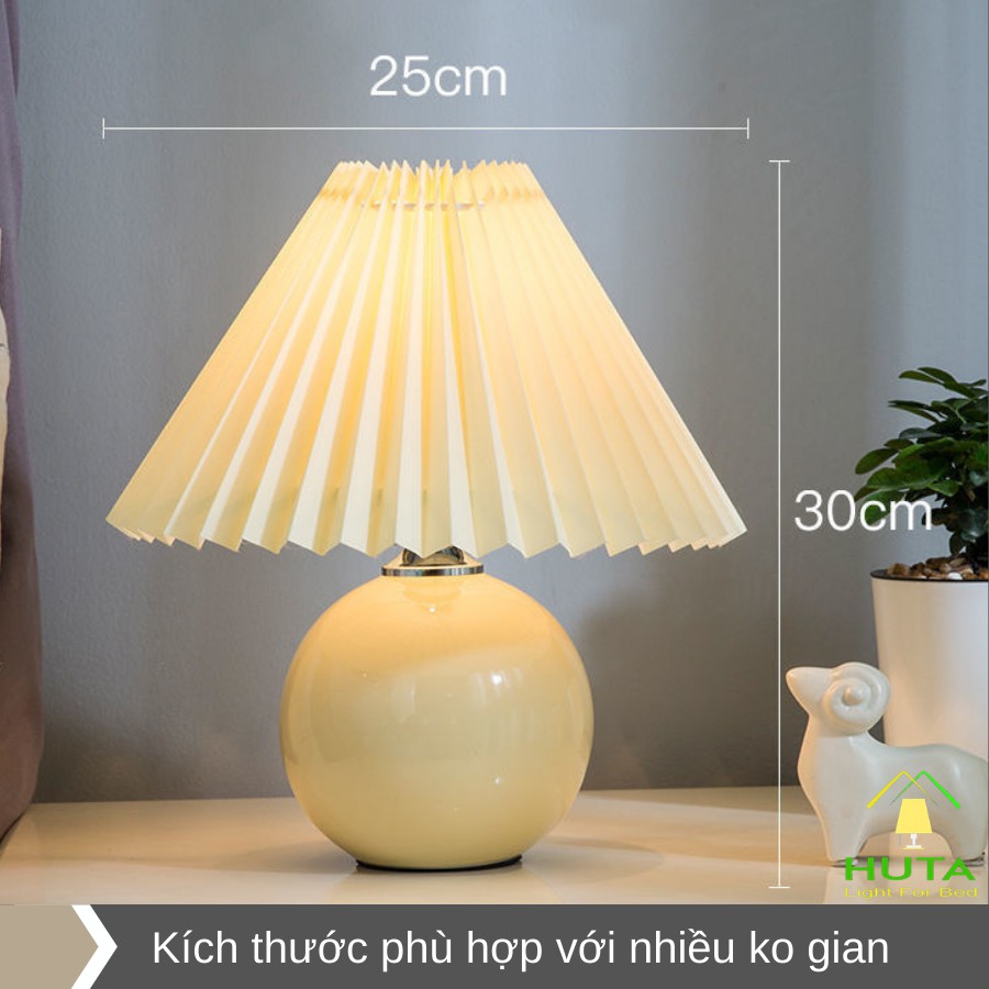 Đèn Ngủ Để Bàn Thân Sứ Vintage Hàn Quốc, Chao Xếp Ly, Led Ánh Sáng Vàng Ấm, Tăng Giảm Độ Sáng, Dùng Đèn Phòng Ngủ - S8