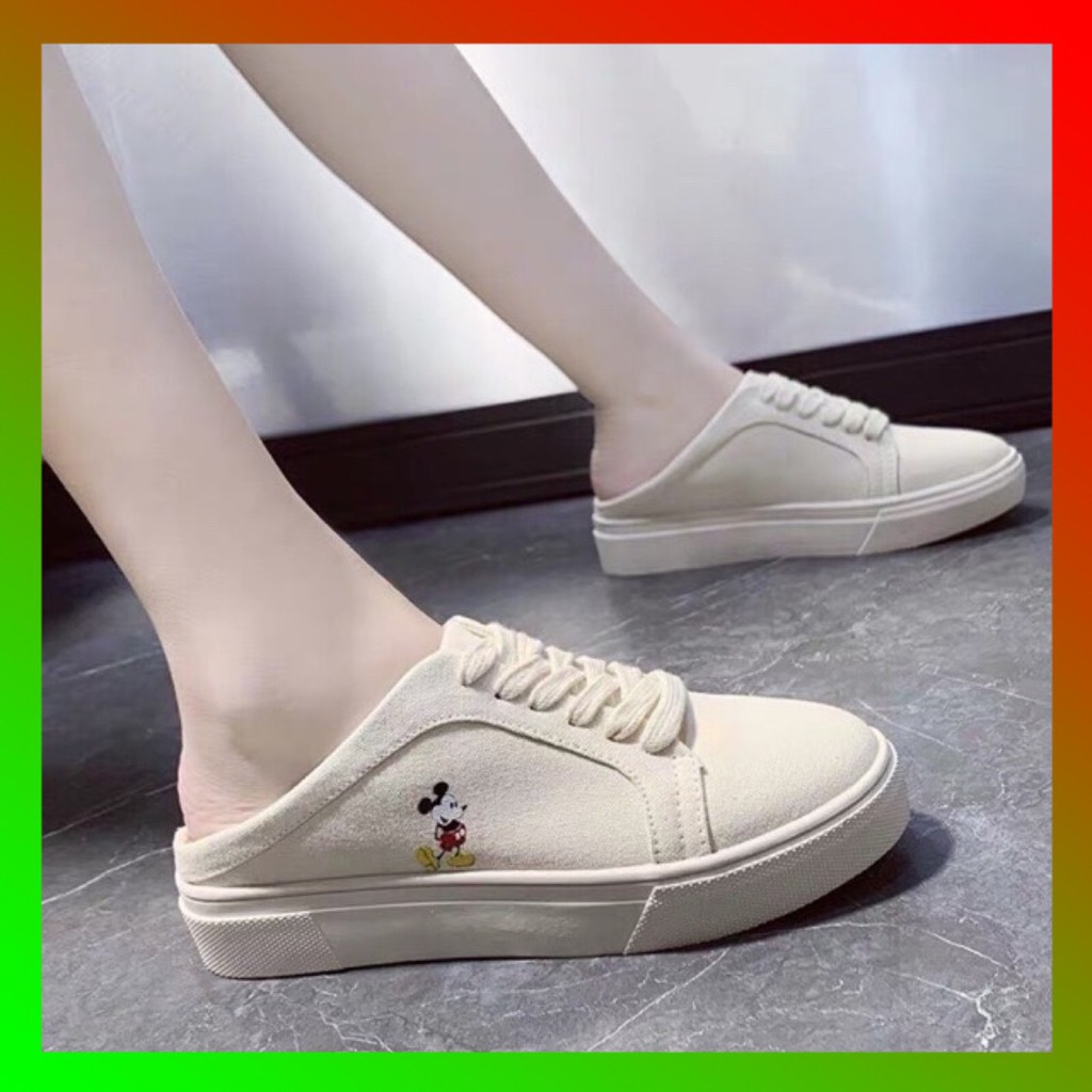 Sục mickey , giày thể thao và sneaker nữ màu trắng kem , sục nữ đủ size nữ , sục zara mickey