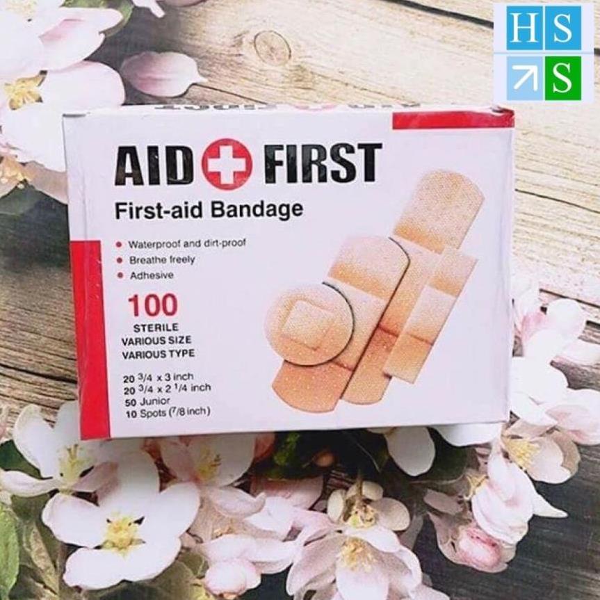 Hộp 100 miếng Băng y tế cá nhân AID FIRST băng keo gâu chống nước và tiệt trùng - HS Shop Thủ Đức