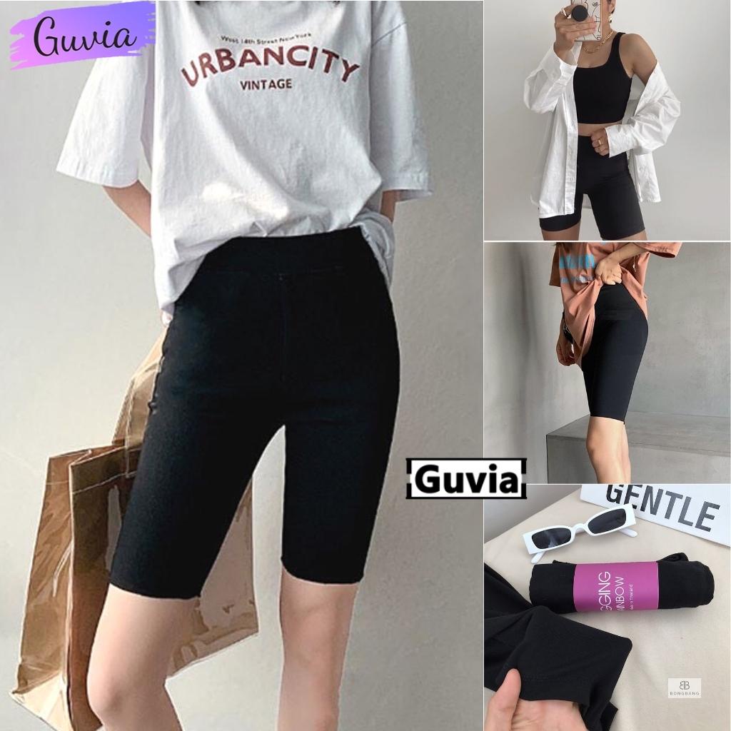 Quần LEGGING Nữ Lửng Chất Thun Thái, Quần Legging Đùi Cạp Cao Dáng Ôm Mặc Tập Gym Yoga Freesize GUVIA | BigBuy360 - bigbuy360.vn