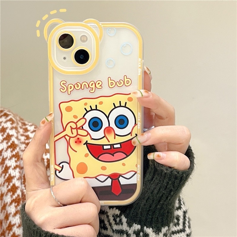 Ốp Điện Thoại TPU Nhám Trong Suốt Họa Tiết Hoạt Hình SpongeBob Cho IPhone 11 12 13 Pro Max Xs X Xr 8 7 6 Plus