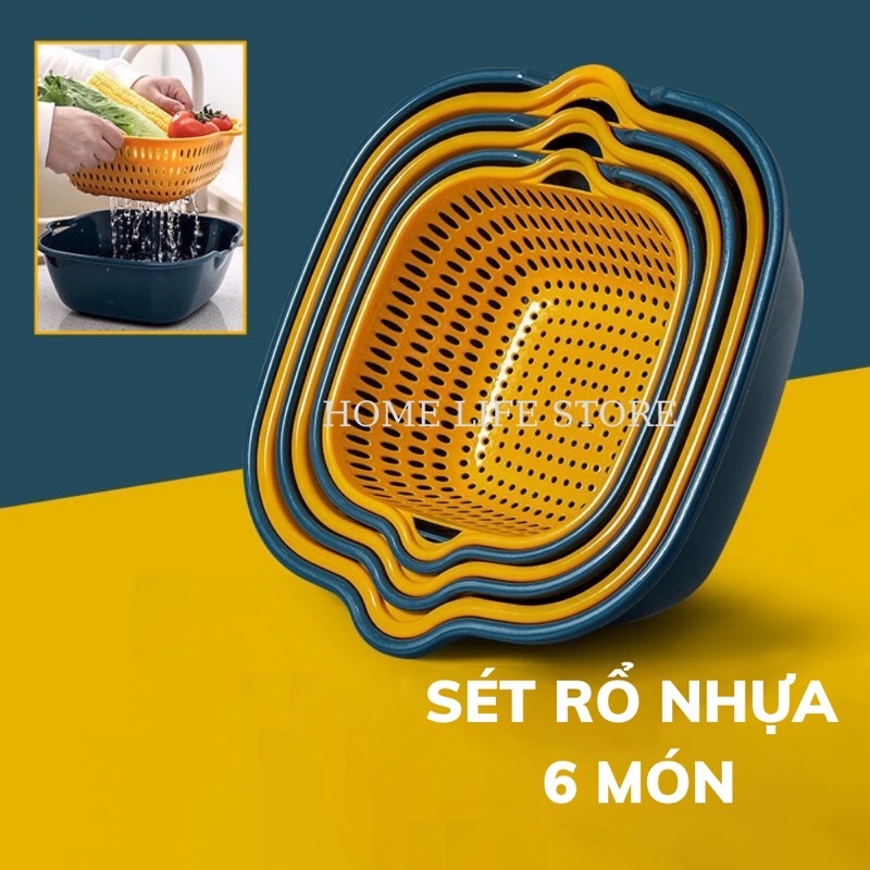 Bộ thau gổ 6 món,3 thau+3 rỗ