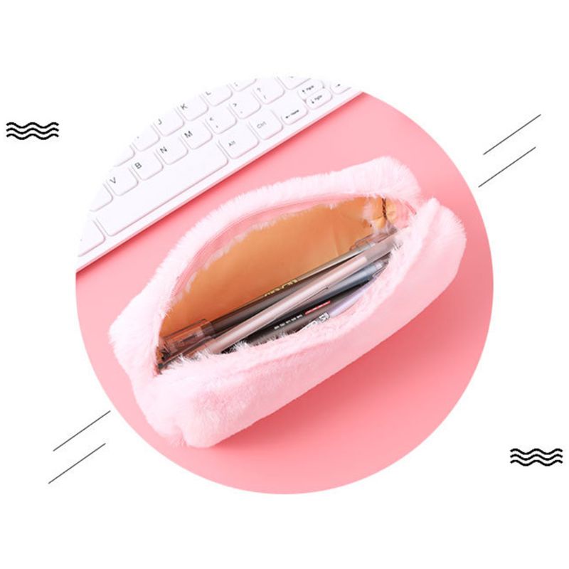 Túi Đựng Bút/ Đồ Trang Điểm Đa Năng Phối Lông Thời Trang Xinh Xắn Cho Bé