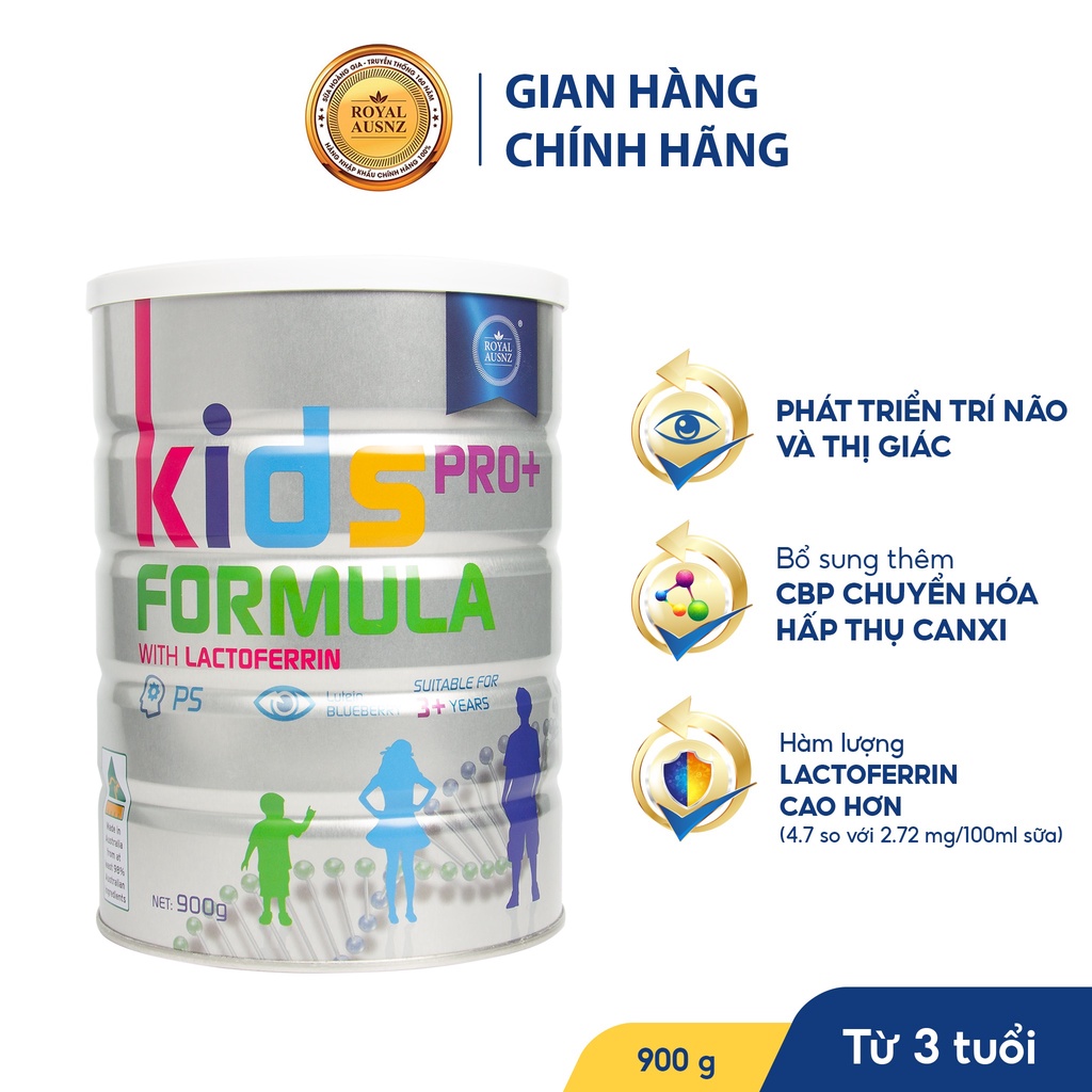 Sữa Hoàng Gia Úc ROYAL AUSNZ Kids Pro+ Formula With Lactoferrin Bổ Sung Dưỡng Chất Cho Trẻ Từ 3 Tuổi 900g