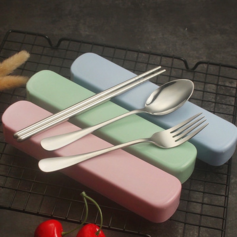 [Siêu Rẻ] Hộp Thìa Đũa Văn Phòng Bộ Thìa Đũa Nĩa Inox Tiện Lợi An Toàn