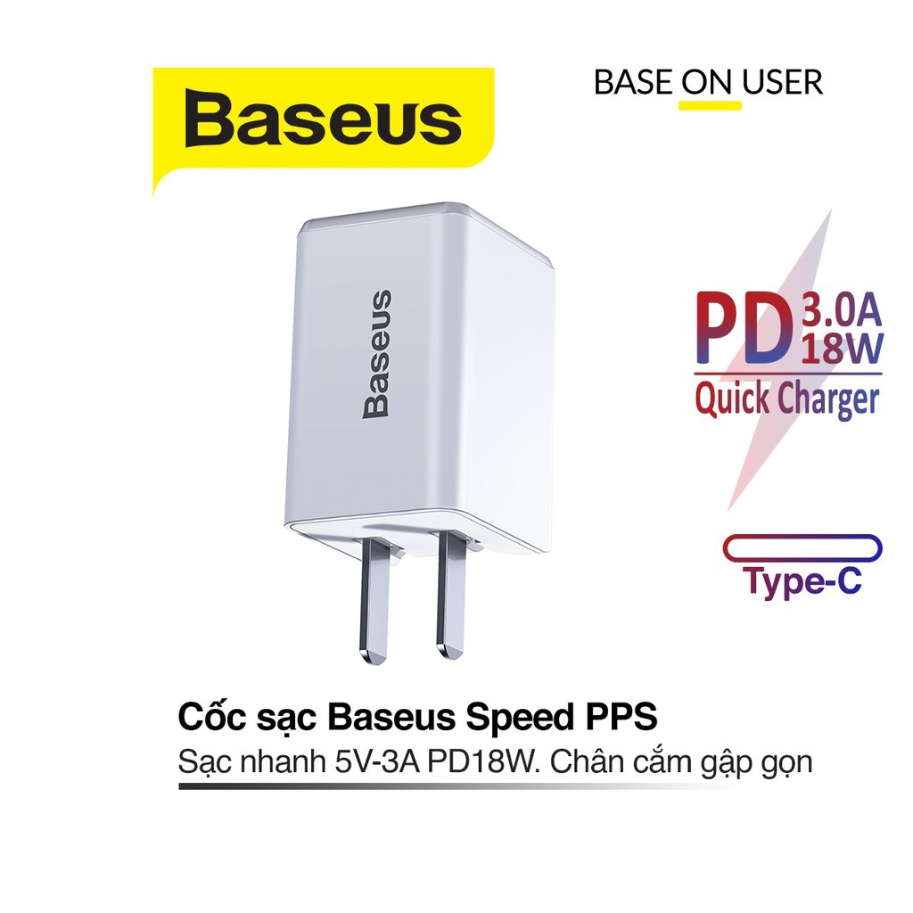 Củ sạc nhanh PD18W Baseus Traveler PD Quick Charger chân dẹp 1 cổng Type-C thiết kế nhỏ gọn