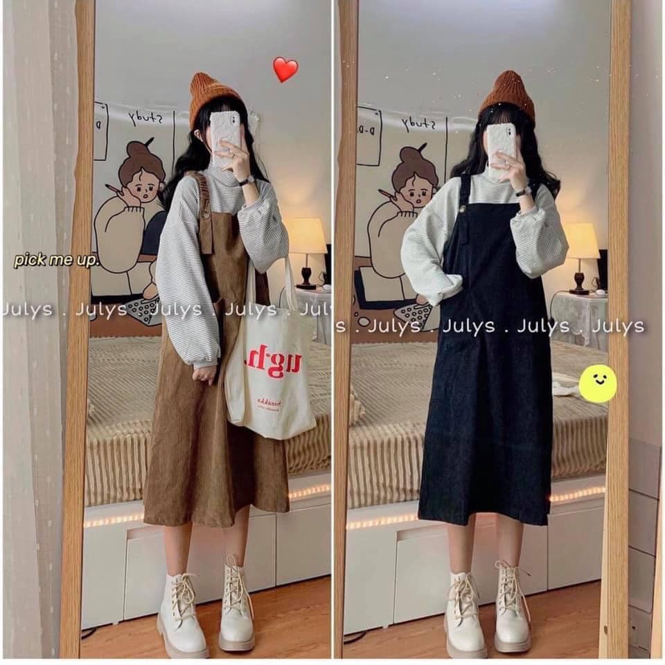 yếm nhung bo chun vai chất nhung dày đẹp 2 màu ảnh thât/ yếm nhung uzzlang/ yếm cho nữ ảnh thật