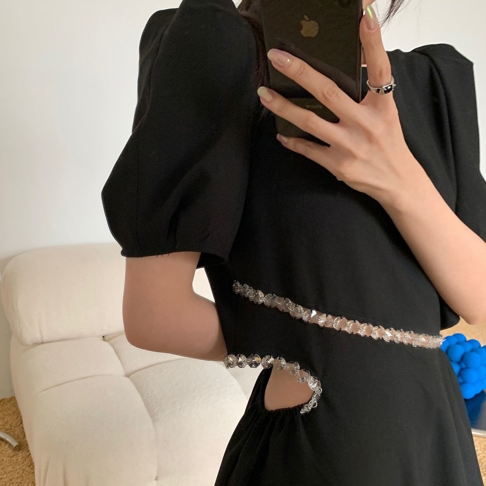 Đầm dáng chữ A chiết eo phong cách Retro Hàn quốc