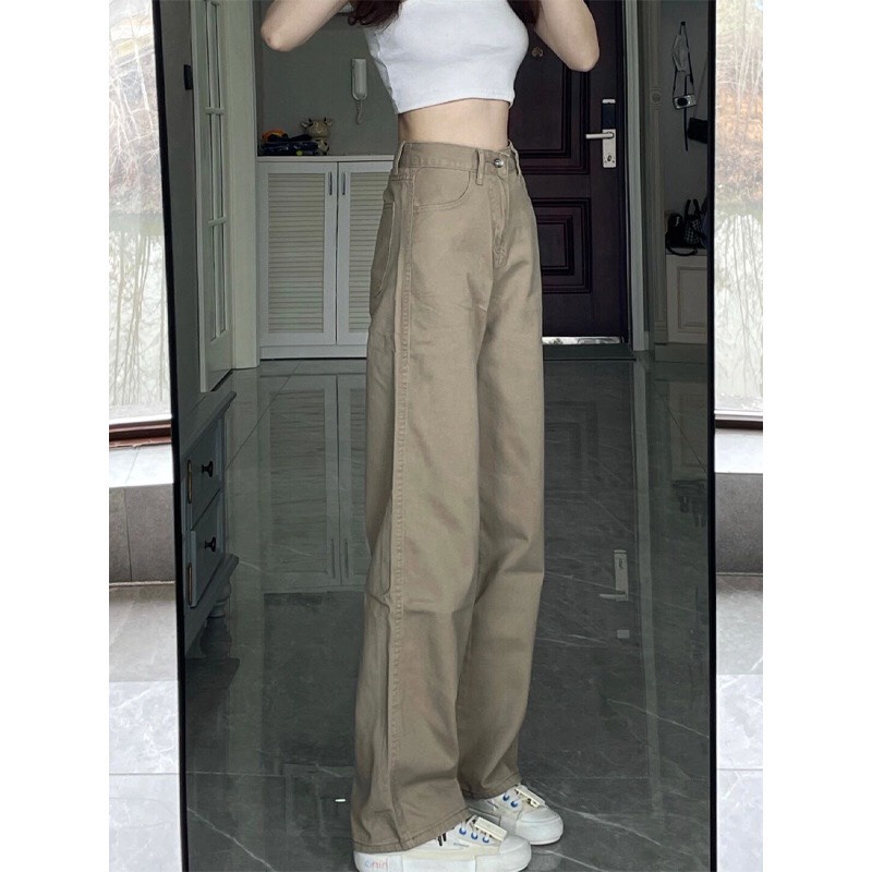 Quần jean ống suông lưng cao culottes ôm eo vintage cực xinh