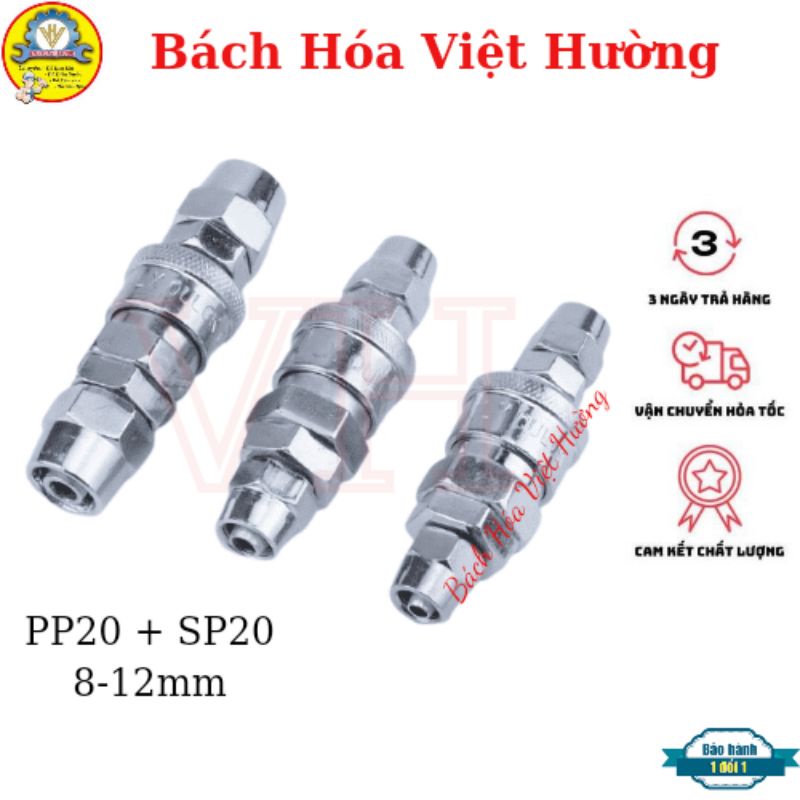 [GIÁ RẺ] Đầu nối dây hơi nhanh, đầu nối dây hơi máy nén khí nhanh PP20 + SP20 đủ kích thước 8x5mm/ 10x6.5mm/ 12x8mm(sẵn)