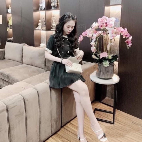 Set áo váy nữ Quảng Châu thiết kế phối viền ren siêu xinh, Set đồ nữ gồm áo sơ mi và chân váy xếp ly rẻ đẹp trẻ trung