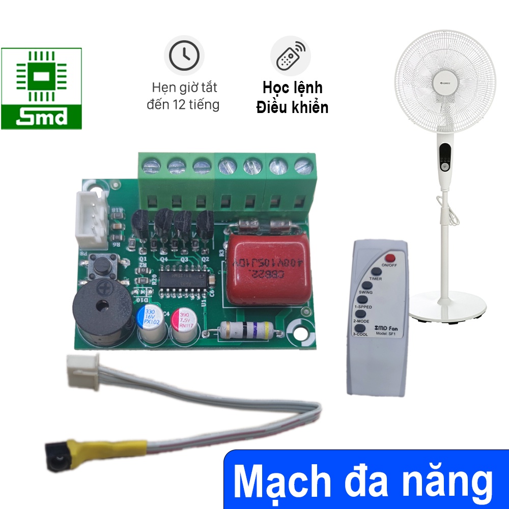 Mạch Quạt Đa năng điều khiển từ xa hồng ngoại, học lệnh nhiều điều khiển 3 số, túp lăng hẹn giờ lắp cho mọi loại quạt.