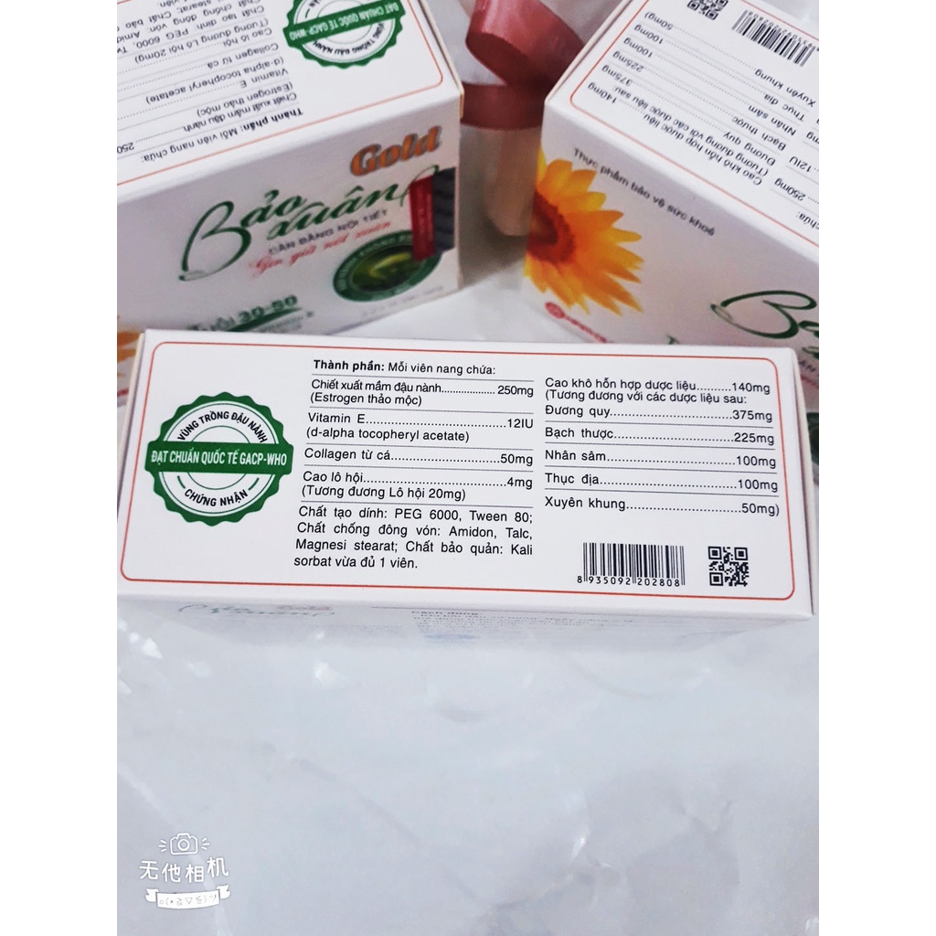 Viên uống BẢO XUÂN GOLD, giúp cân bằng nội tiết tố nữ, giảm đau đầu, bốc hỏa, cáu gắt, mất ngủ và giảm khô, nám, sạm da