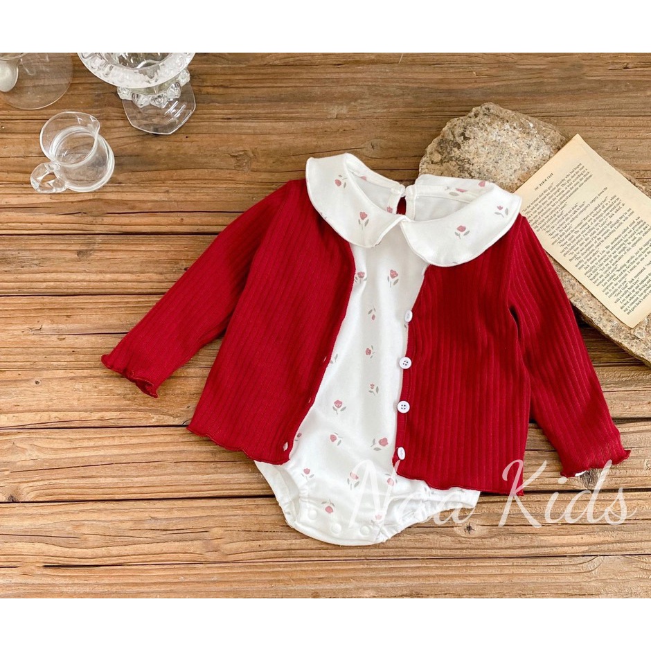 Áo khoác len cardigan cho bé gái , áo len gân mùa thu bé gái từ 0 đến 2 tuổi