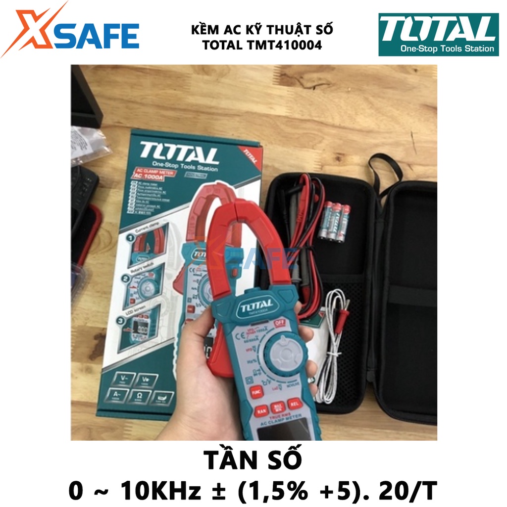 Ampe kìm TOTAL TMT410004 kềm đo AC kỹ thuật số Dòng điện AC 60A, 600A, 1000A, Tần số 0~10KHz