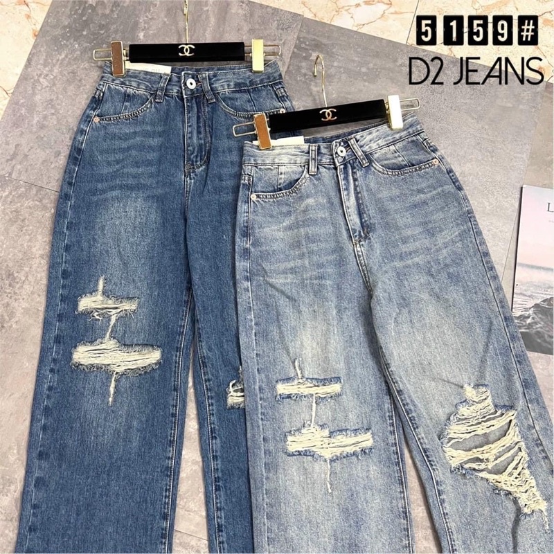 Quần jeans ống rộng rách