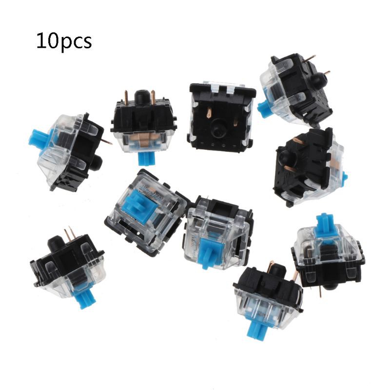 RUN♡ 10Pcs Mechanical Keyboard Gateron MX 3 Pin Blue Switch Transparent Case