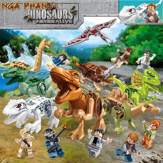 Bộ 8 Khủng Long Và 8 Nhân Vật Cực Đẹp Dinosaur Đồ Chơi Xếp Hình Lắp Ráp