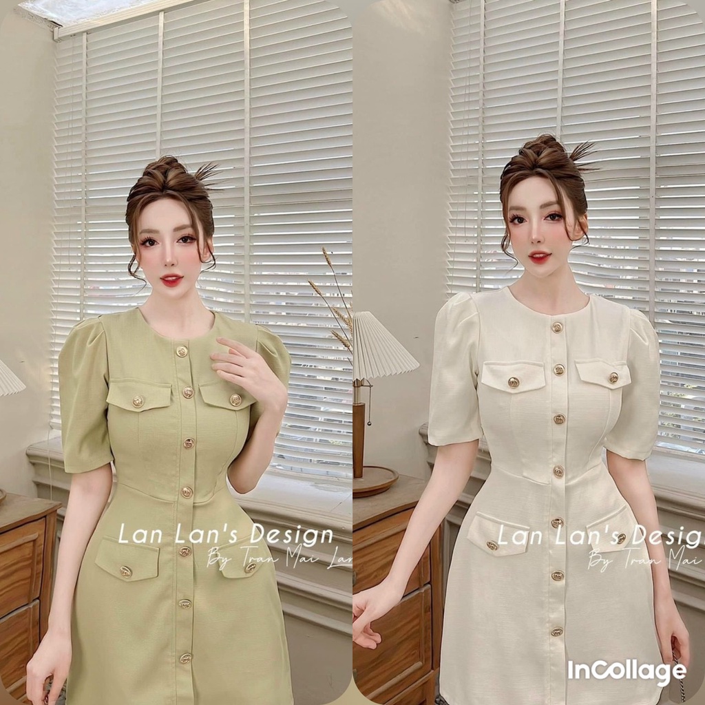 Đầm váy nữ dự tiệc sang trọng họa tiết đính nút 5 màu tôn da quý phái siêu xinh thanh lịch