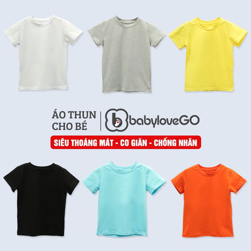 Áo thun bé trai BabyloveGo trơn basic chất liệu cotton sợi thoáng mát cho bé từ 8kg đến 38kg