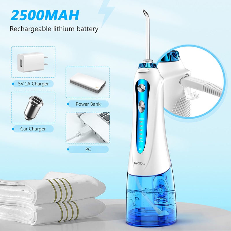 Máy Tăm Nước h2ofloss HF 9P Máy Tăm Nước Cầm Tay với 6 Đầu Vòi 5 Chế độ IPX7 chống thấm Oral Irrigator HÀNG CHÍNH HÃNG 12 tháng