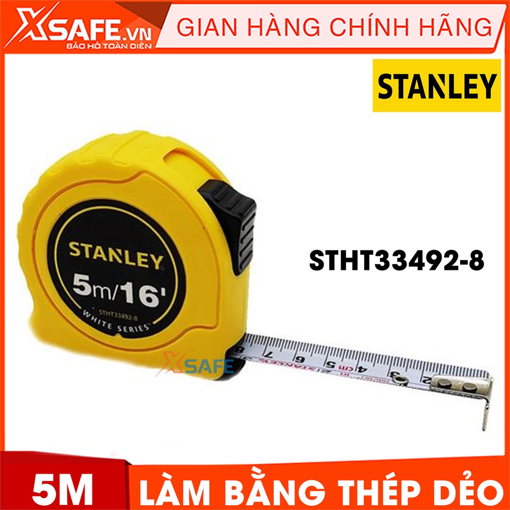 Thước cuộn STANLEY STHT33492-8 5mx19mm lưỡi thép dẻo Thước cuộn 2 mặt Stanley vỏ nhựa ABS bọc cao su bền bỉ