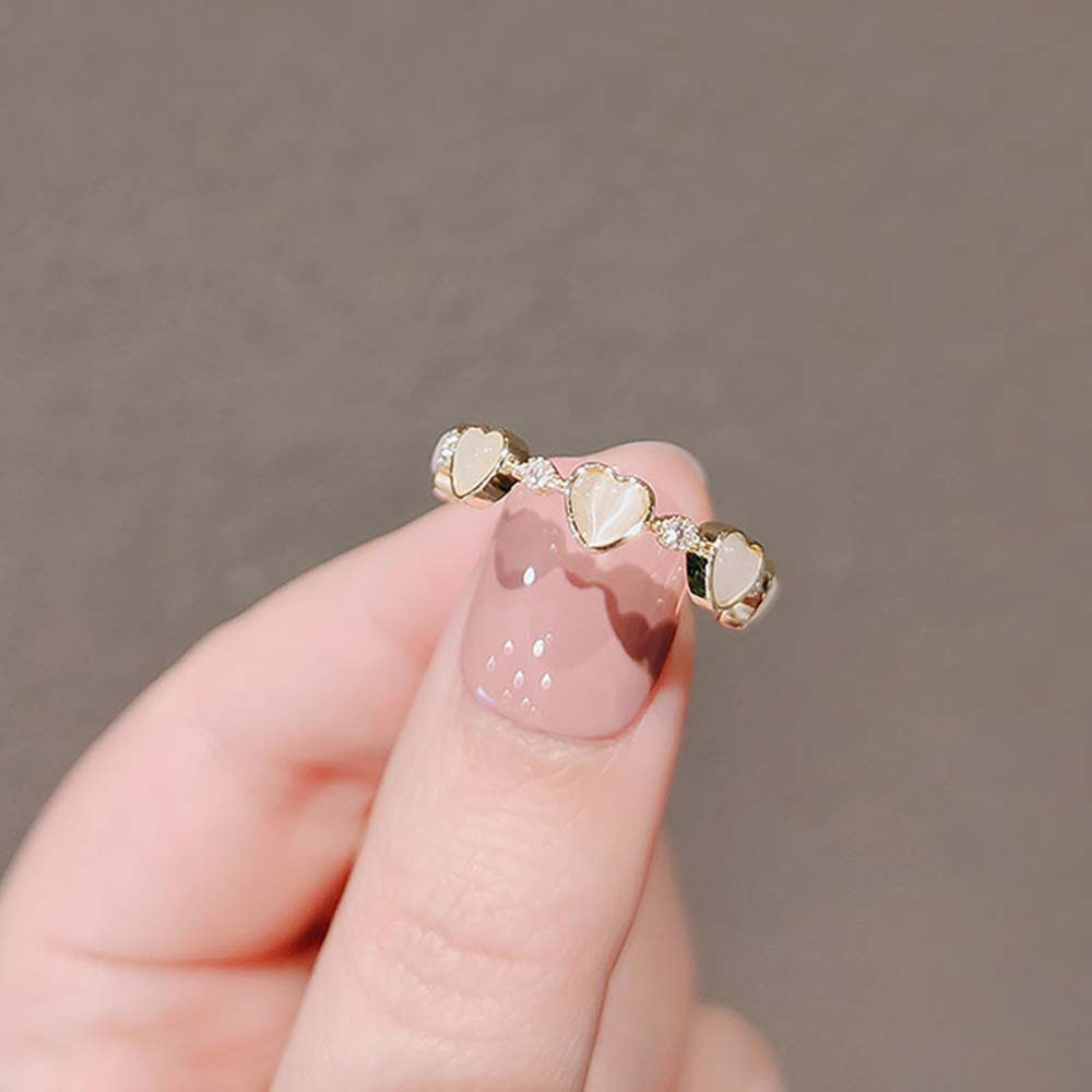 Nhẫn kiểu hở đính đá opal hình trái tim đơn giản thời trang cho nữ