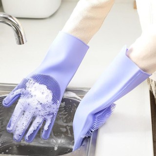 Bao tay rửa chén, vệ sinh nhà cửa chịu nhiệt có gai silicone tạo bọt loại dày Eotiay