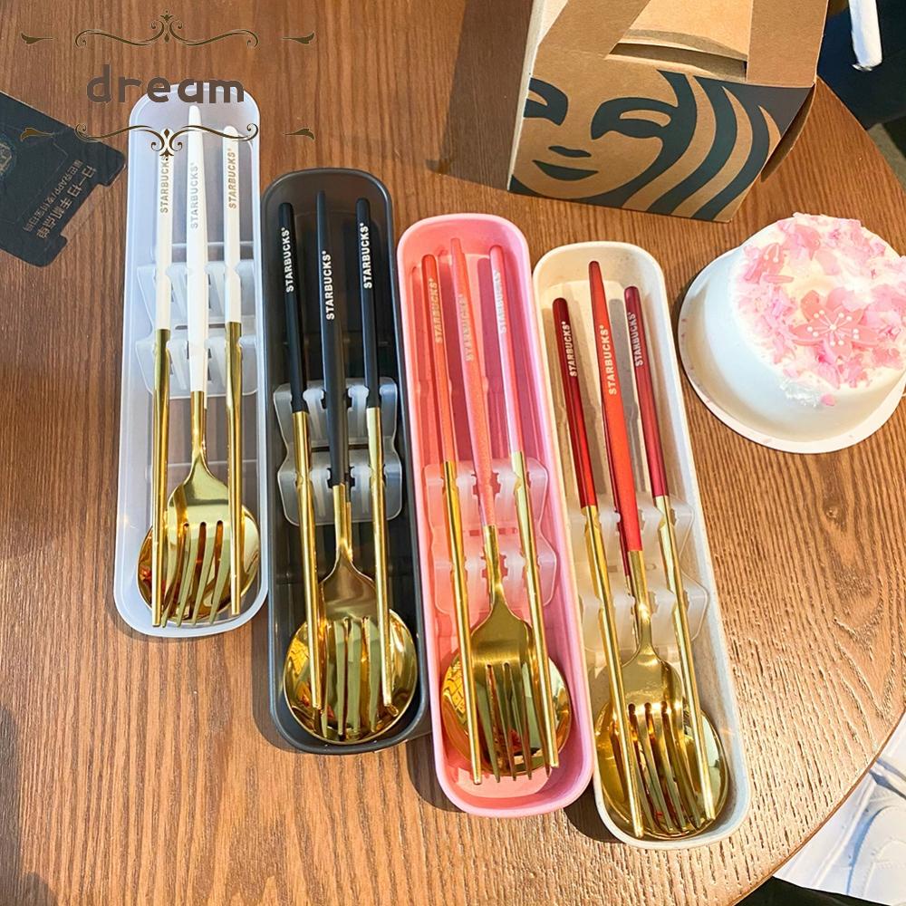 【DREAMLIFE】Tableware Three-piece Set Chopsticks Fork Kitchen Lightweight Portable