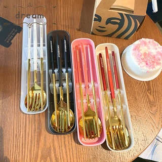 【DREAMLIFE】Tableware Three-piece Set Chopsticks Fork Kitchen Lightweight Portable