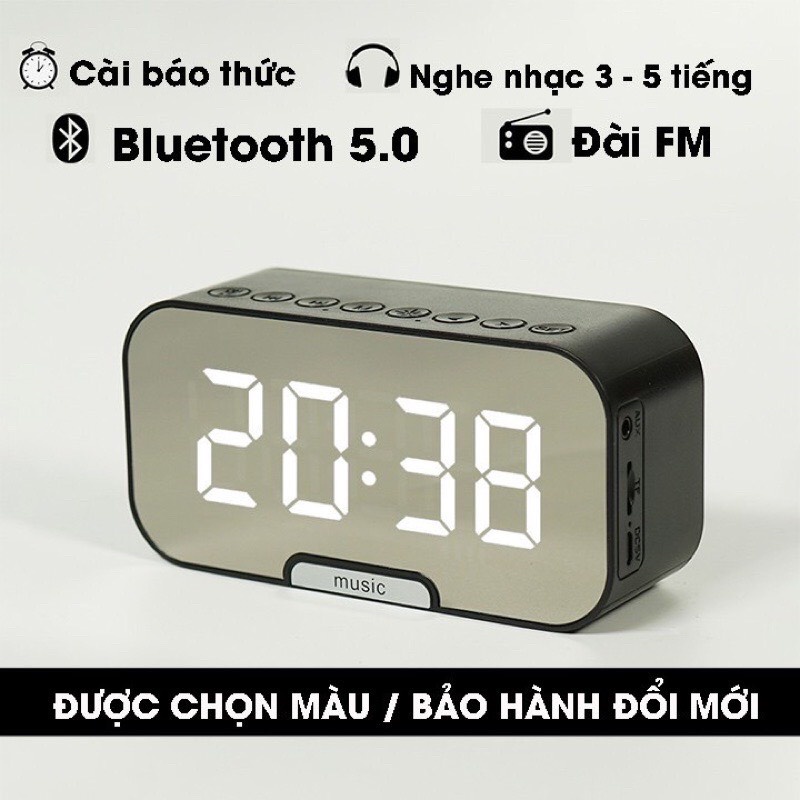 Loa bluetooth đồng hồ G10 cao cấp, loa mini HSON kiêm báo thức, nghe đài FM, màn hình tráng gương hiển thị đèn led