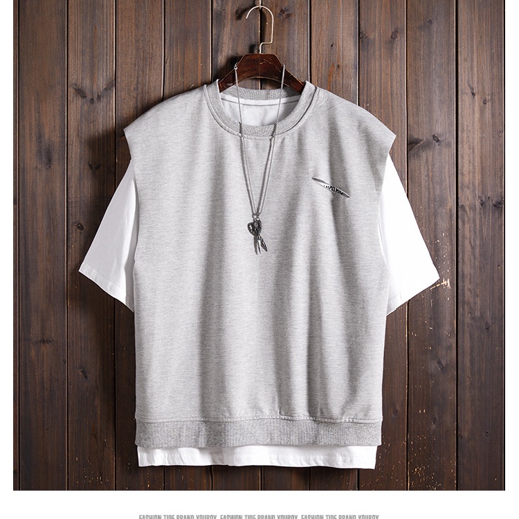 Áo Thun Giả Hai Lớp Tay Ngắn Dáng Rộng Thời Trang Phong Cách Hàn Quốc Cho Cặp Đôi