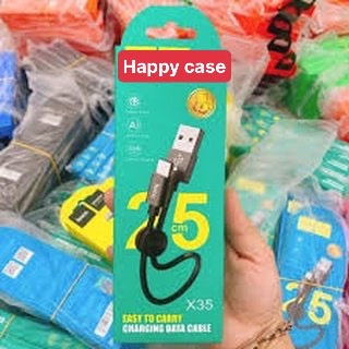 CÁP SẠC NGẮN X35 2.4A DÀI 25cm SẠC NHANH DÂY DÙ-Cáp IPtablet táo-MICRO USB-USB TYPE C