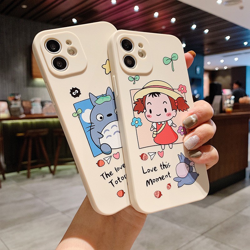 Ốp lưng iphone Totoro cạnh vuông bảo vệ camera dánh cho ip 11 7plus ip6 11promax 12 12pro max 13promax e85