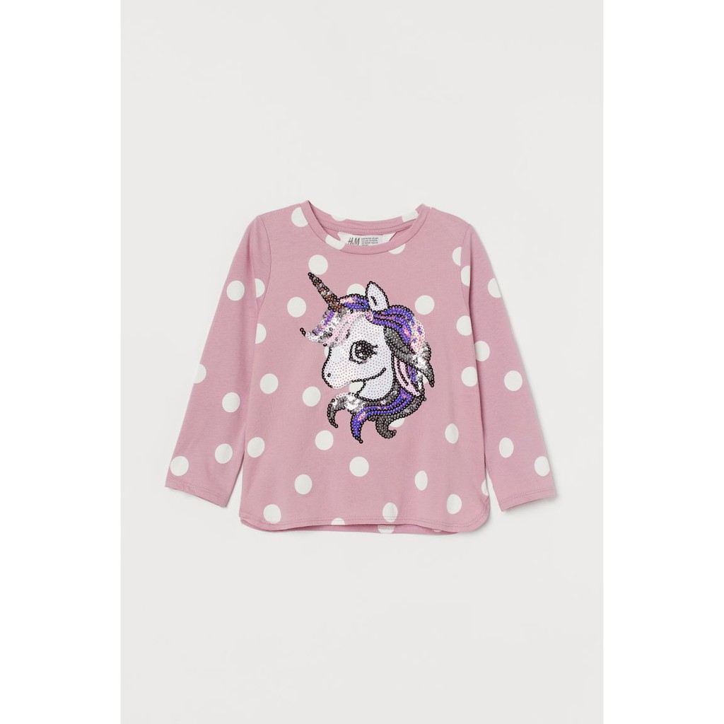 Áo dài tay unicorn sequin hồng HM H&amp;M_hàng chính hãng authentic