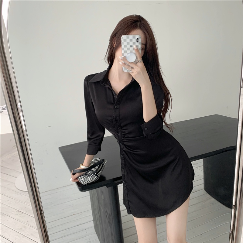 Đầm sơ mi dáng ôm kiểu a tay dài Emilyshop ulzzang