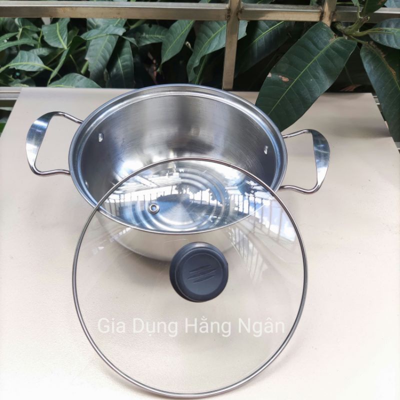 Nồi inox dùng bếp từ , bếp ga nắp kính - Đường kính nồi 20cm