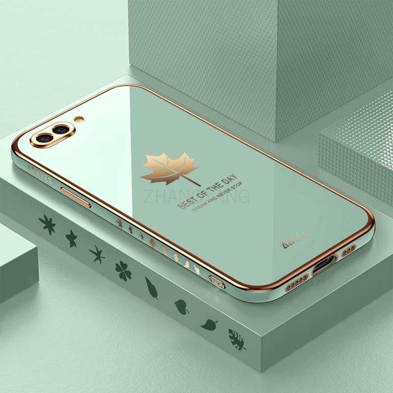 Ốp Điện Thoại Silicon TPU Mạ Điện Họa Tiết Lá Phong Kèm Dây Đeo Cho oppo a3s a12e