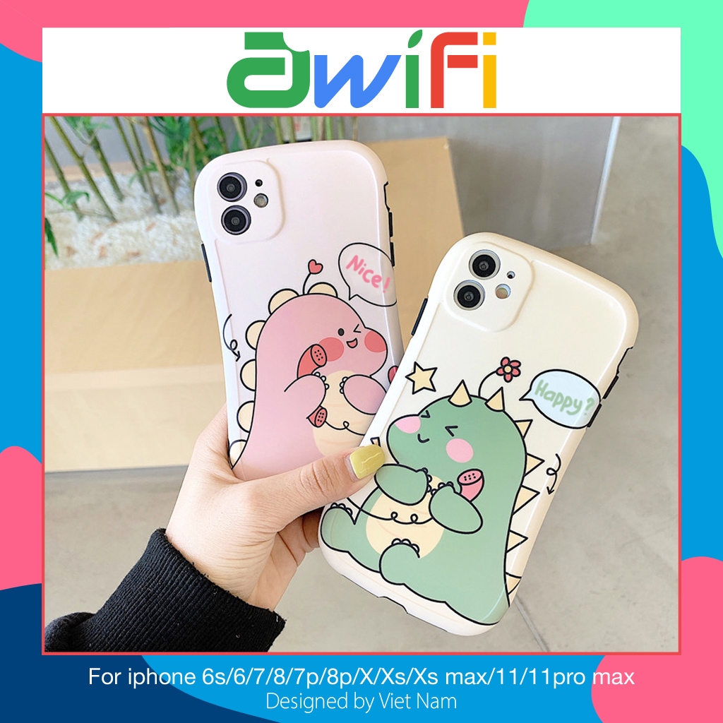 Ốp lưng iphone cong dino gọi điện 5/5s/6/6plus/6s/6splus/7/7plus/8/8plus/x/xr/xs/11/12/pro/max/plus/promax - Awifi T4-5