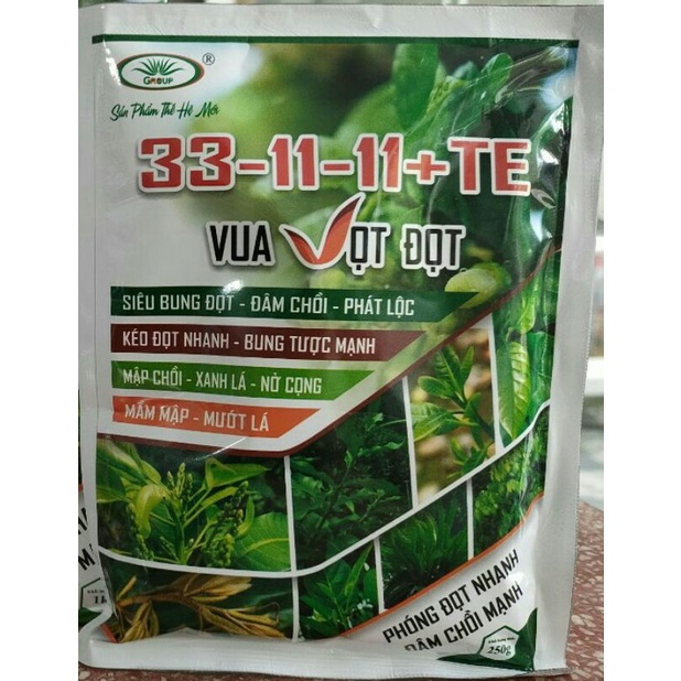 Phân bón lá npk 33-11-11+te gói 250gr và hộp 1kg siêu vọt đọt tạo đọt phát lộc đầm chồi phóng đọt mạnh