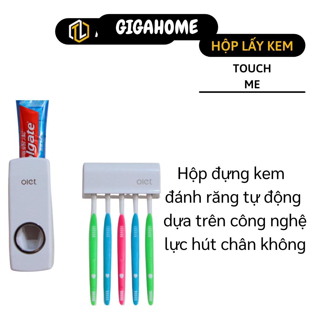 Combo hộp nhả kem và giá treo bản chải đánh răngGIGAHOME Dụng cụ Đựng Kem Đánh Răng Tự Động Touch Me dán tường