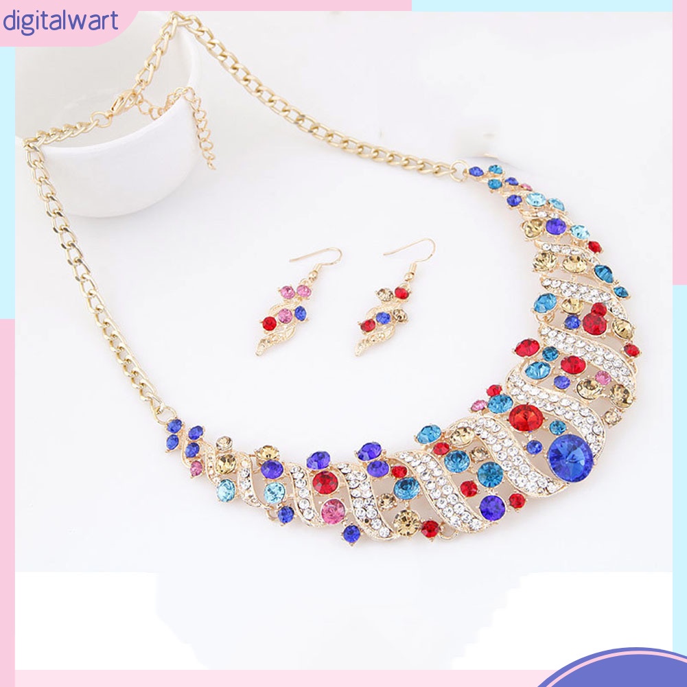 Set dây chuyền + bông tai hợp kim đính đá sang trọng