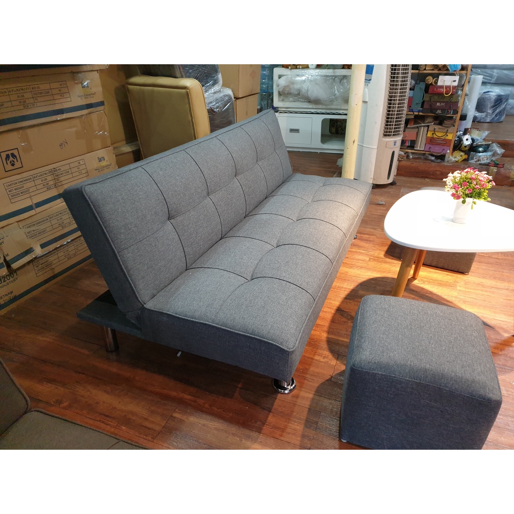 Bộ Ghế Sofa Bed Màu Xám Lông Chuột Kiêm Giường Ngủ Đa Năng Thông Minh Cho Nhà Nhỏ